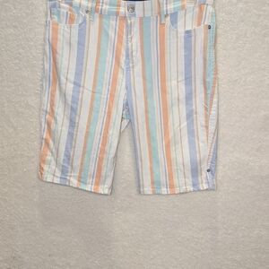 Gloria Vanderbilt Blue and Orange Bermudas with Vertical Stripes